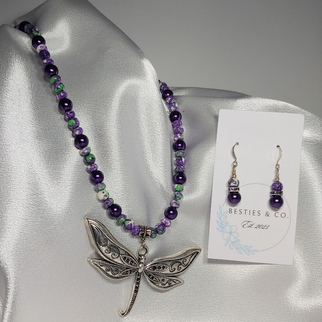 Dragonfy w/Purple Necklace and Earrings
