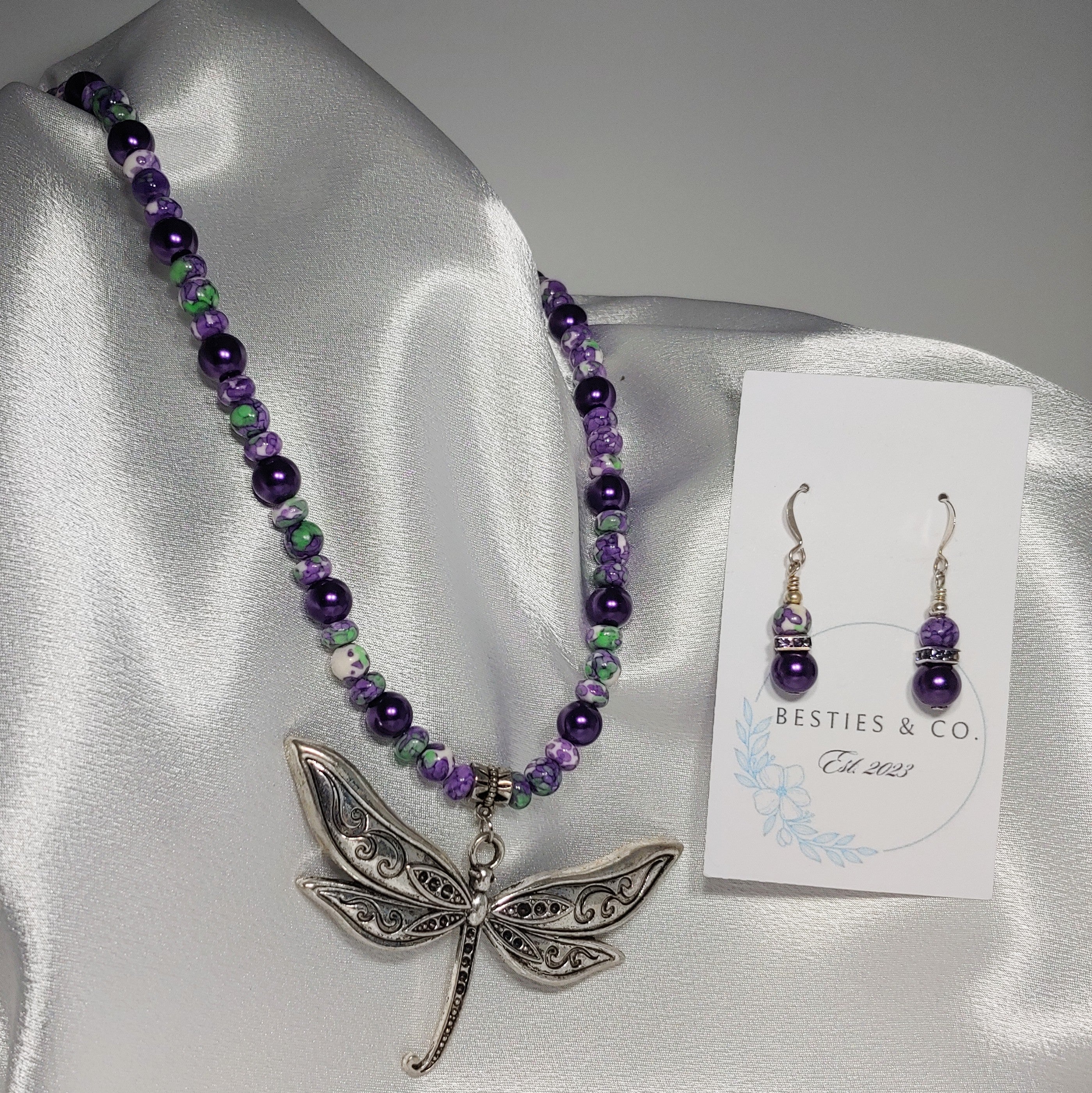 Dragonfy w/Purple Necklace and Earrings
