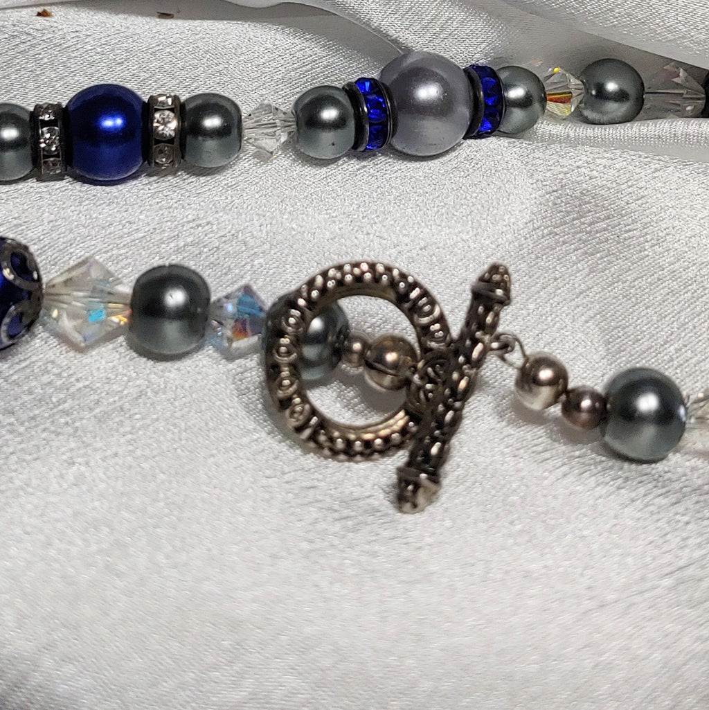 Blue & Grey Bead Necklace and Earrings