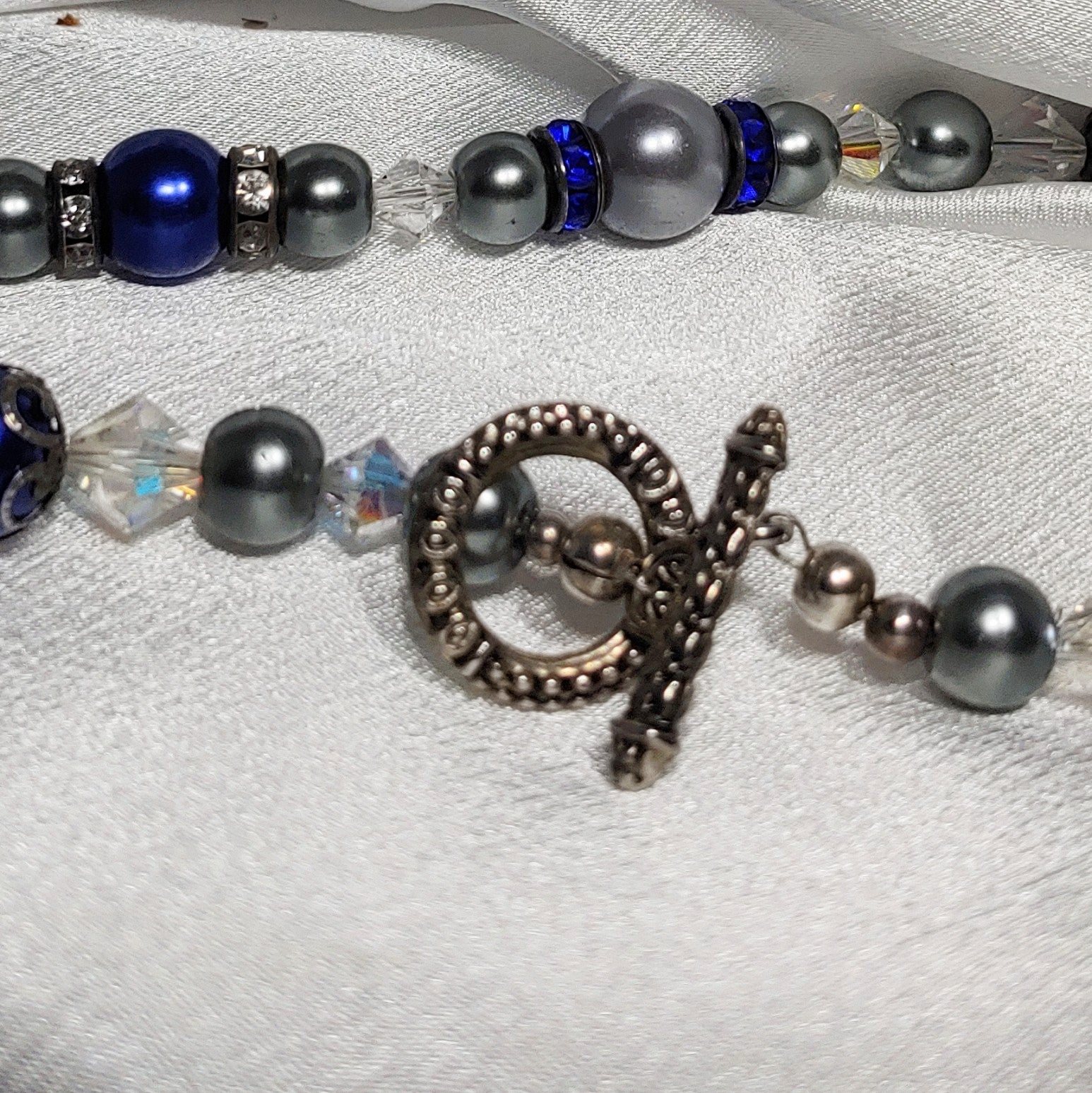 Blue & Grey Bead Necklace and Earrings