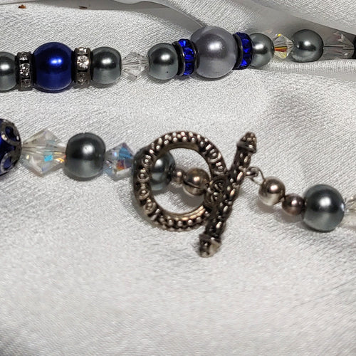 Blue & Grey Bead Necklace and Earrings