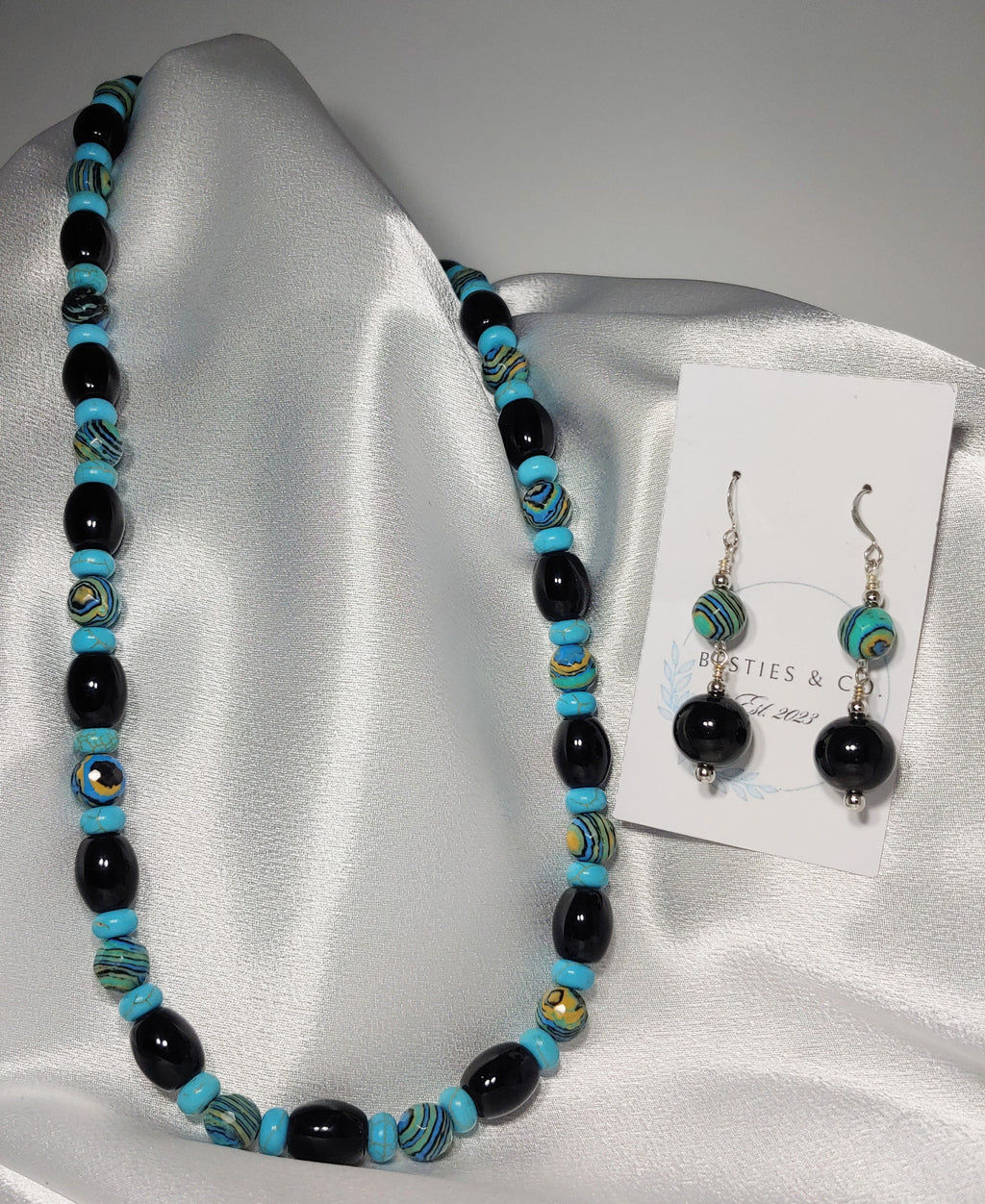 Turquoise and Black Necklace & Earrings