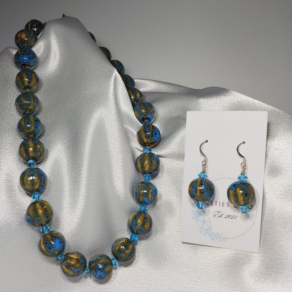 Ceramic Blue/Green Necklace and Earrings