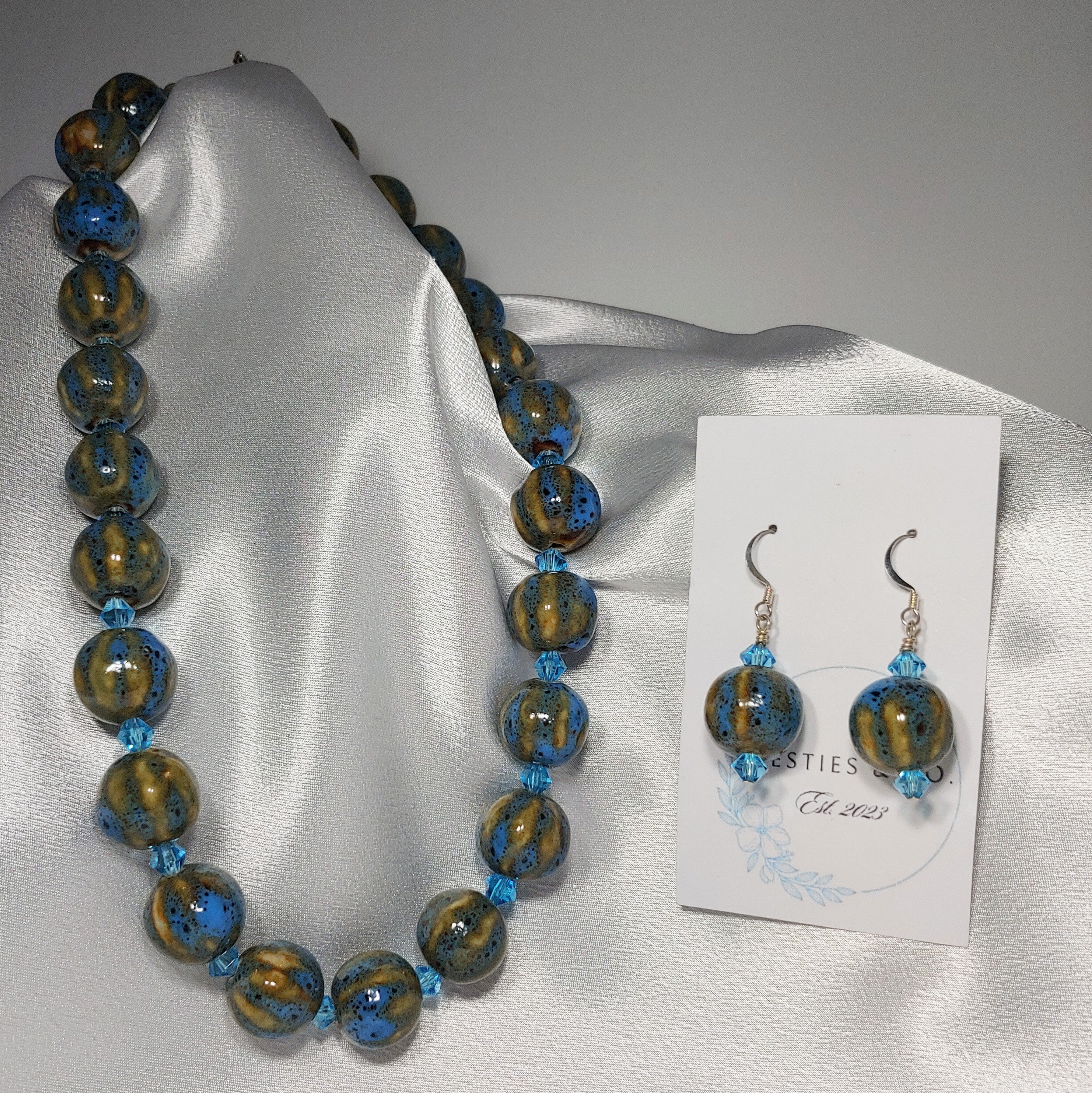Ceramic Blue/Green Necklace and Earrings