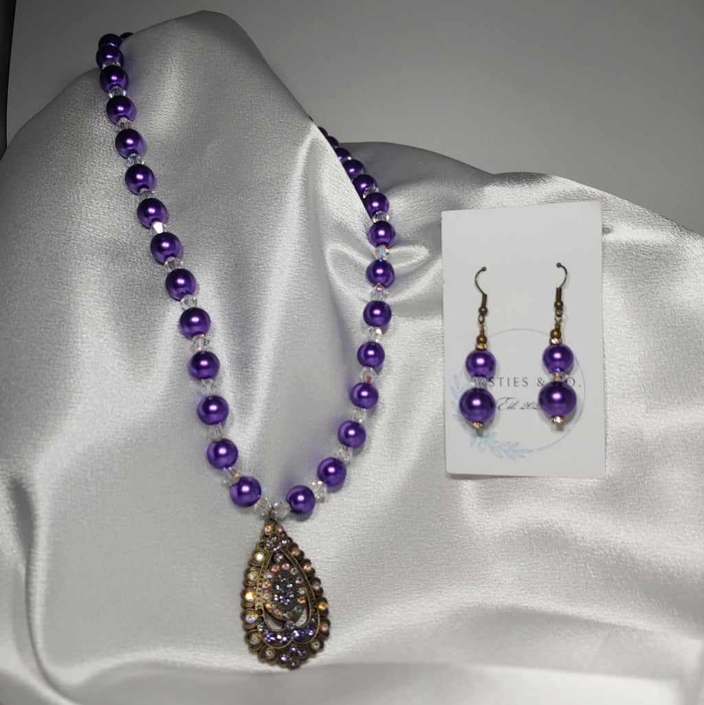 Antique Brass w/ Purple Necklace and Earrings