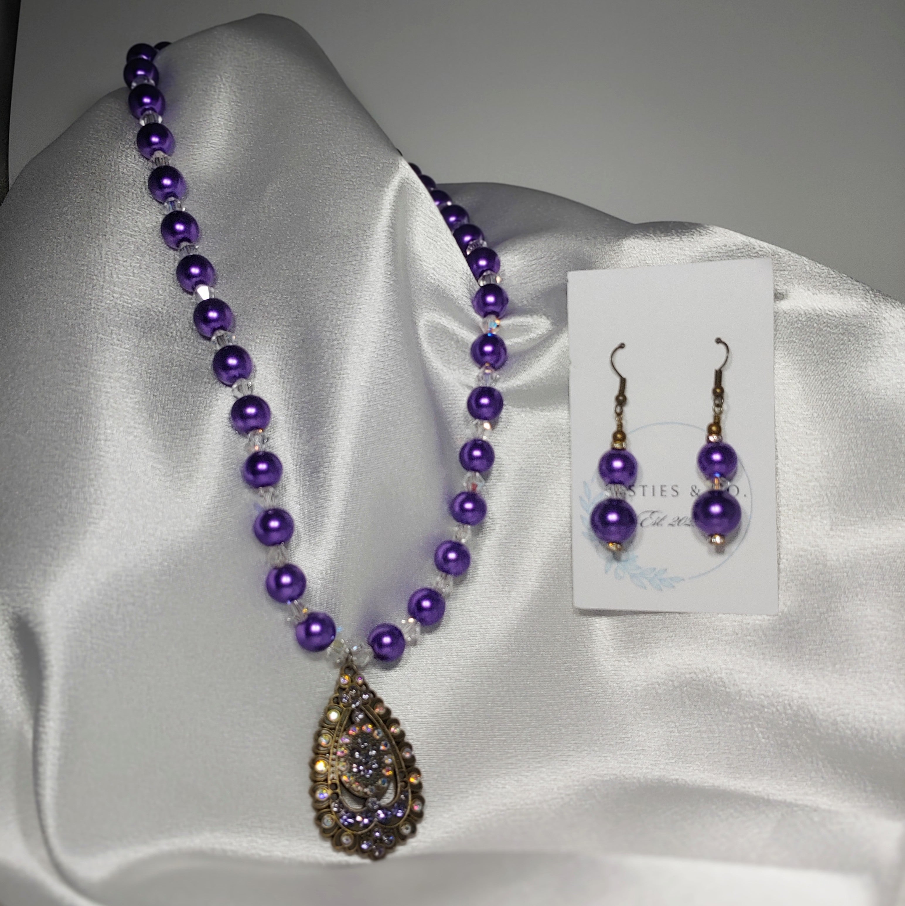 Antique Brass w/ Purple Necklace and Earrings