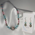 Pink & Green Cloisonne Necklace and Earrings