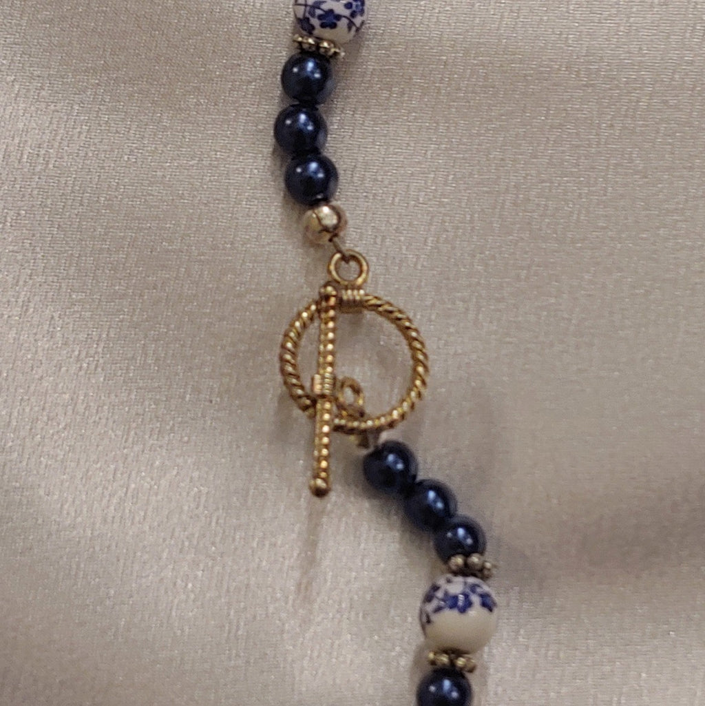 Navy Floral Necklace and Earrings