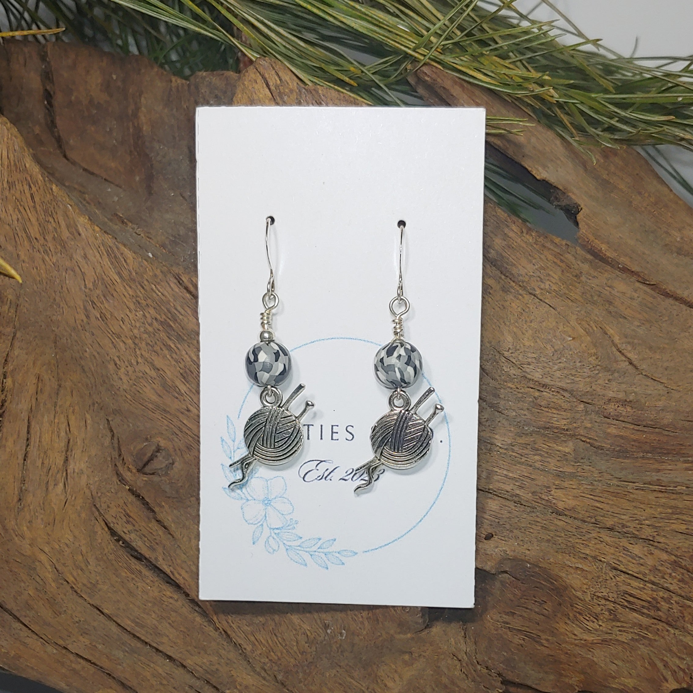Knitting w/Grey and Black Earrings
