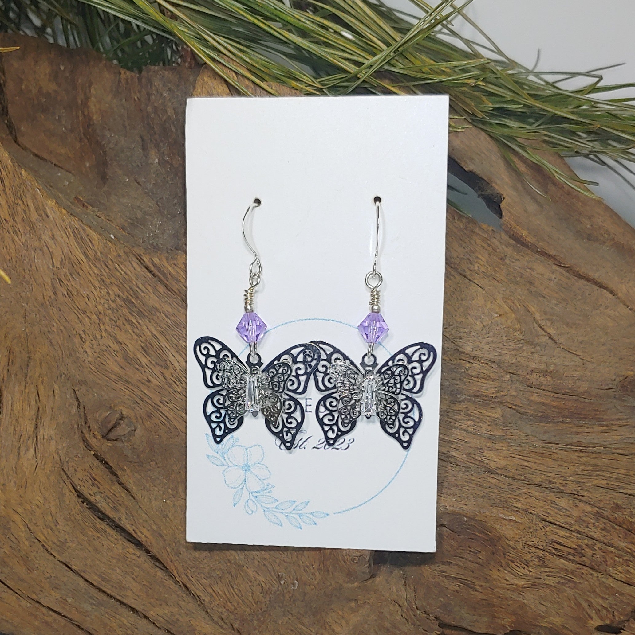 Butterfly w/ Lavender Crystal Earrings