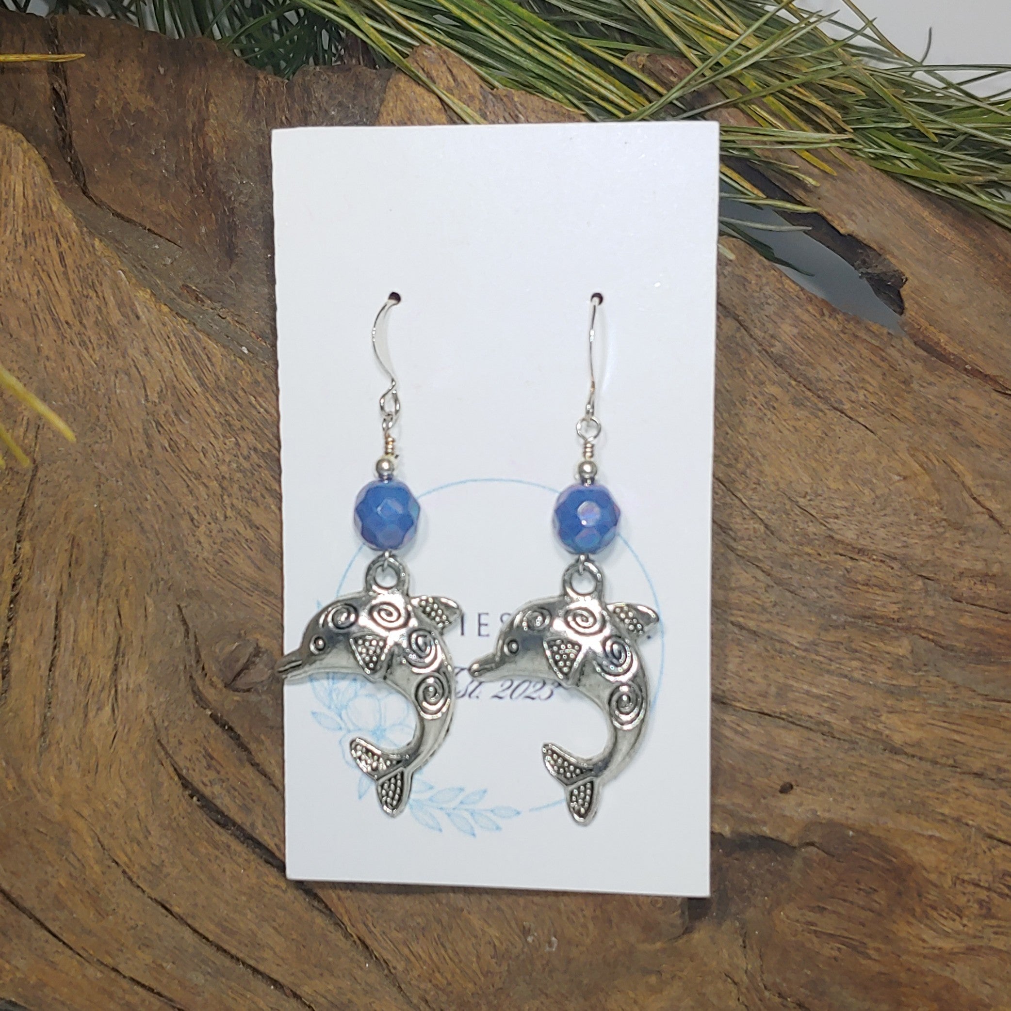 Dolphin w/ Smoke Blue Earrings