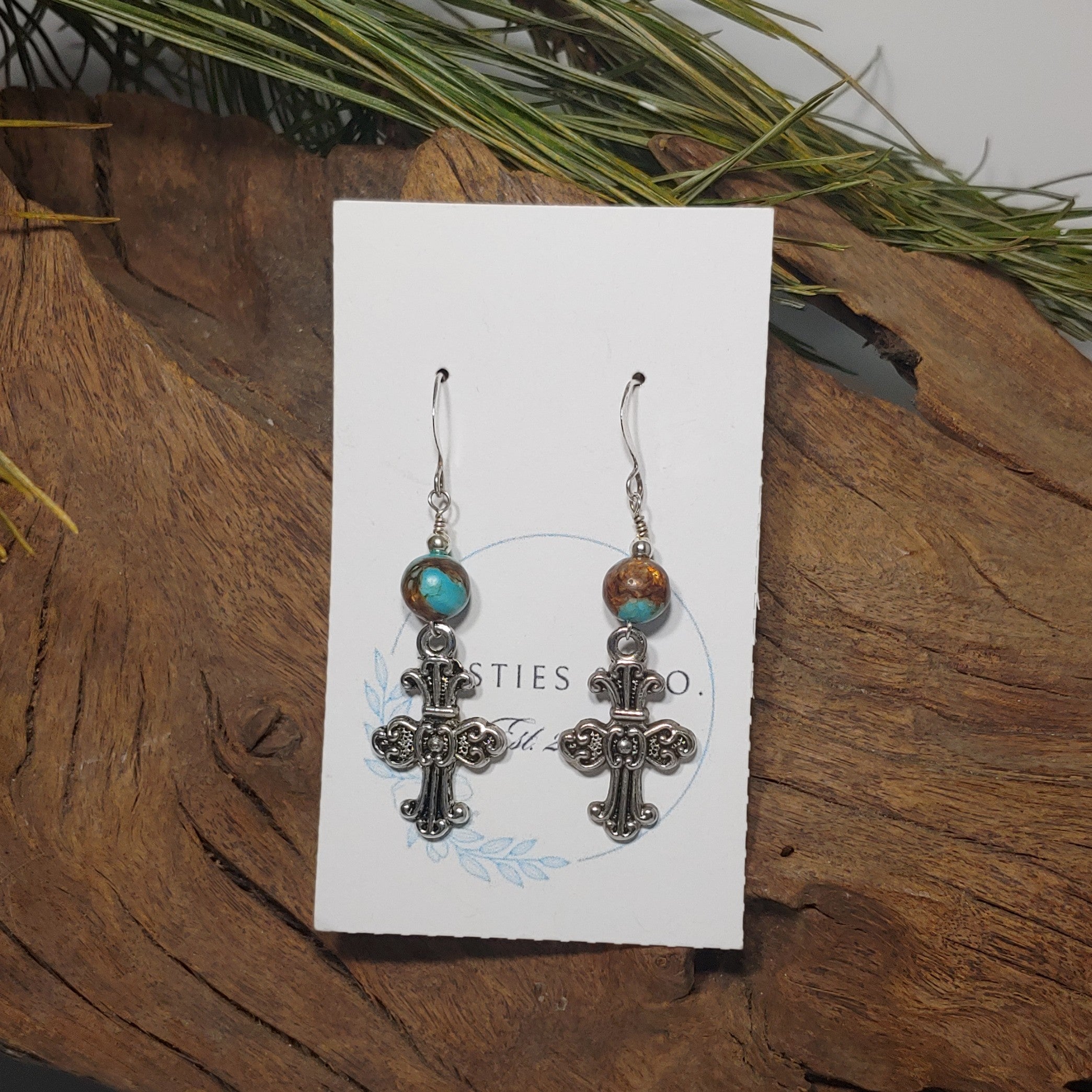 Cross w/ Mosaic Turquoise Earrings
