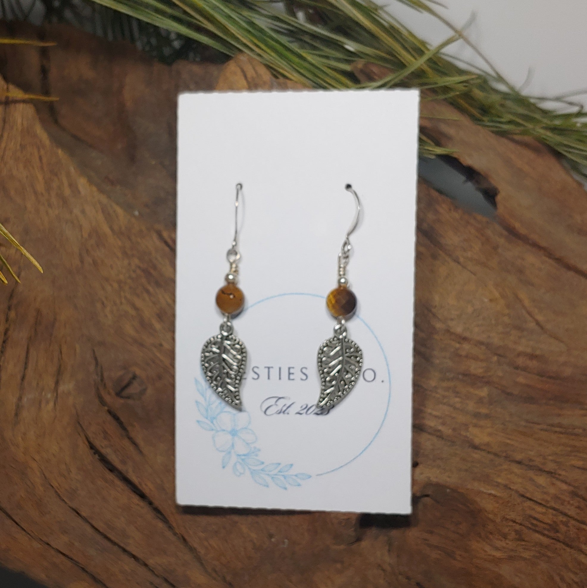 Leaves w/ Tigers Eye Earrings
