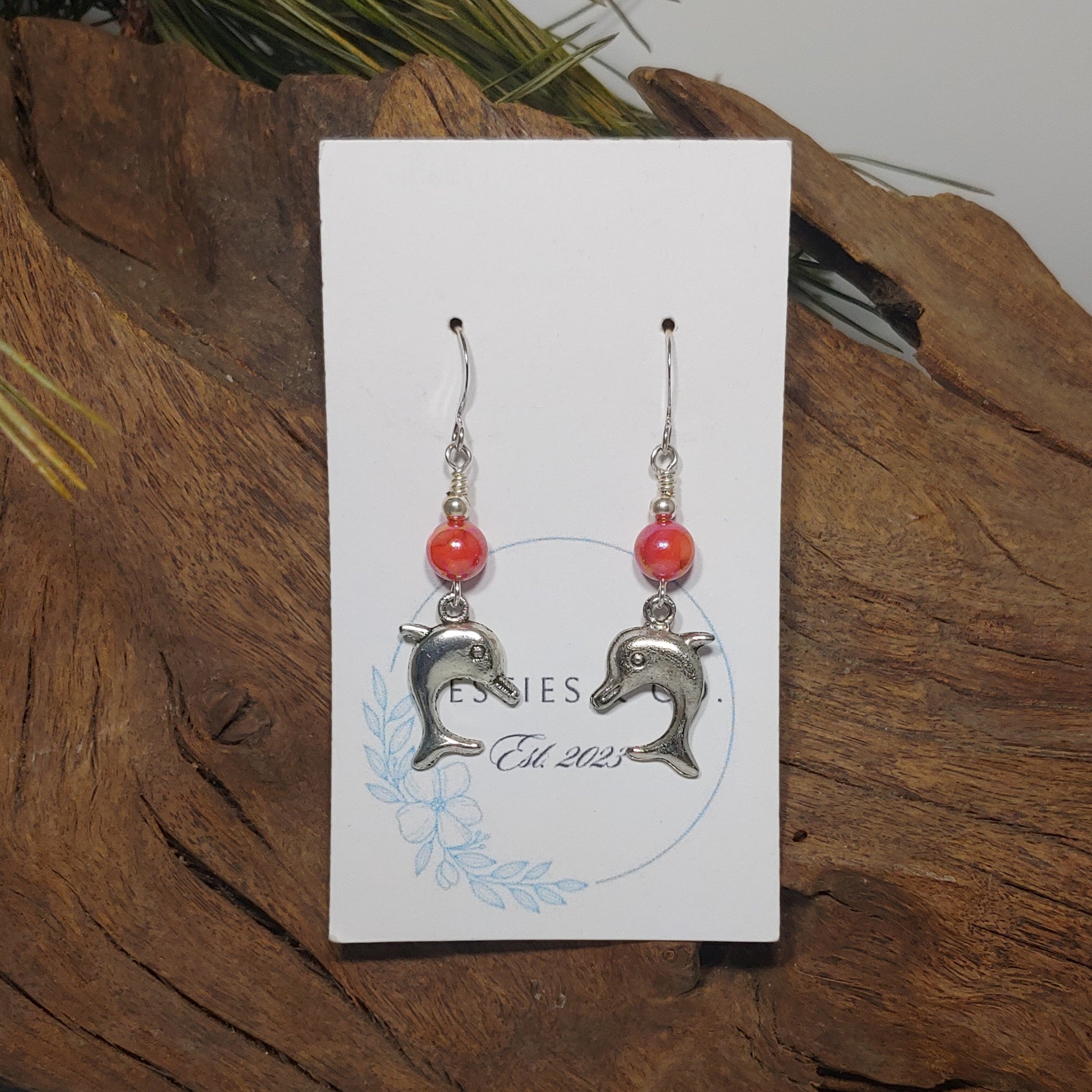 Dolphin w/ Coral Pink Earrings