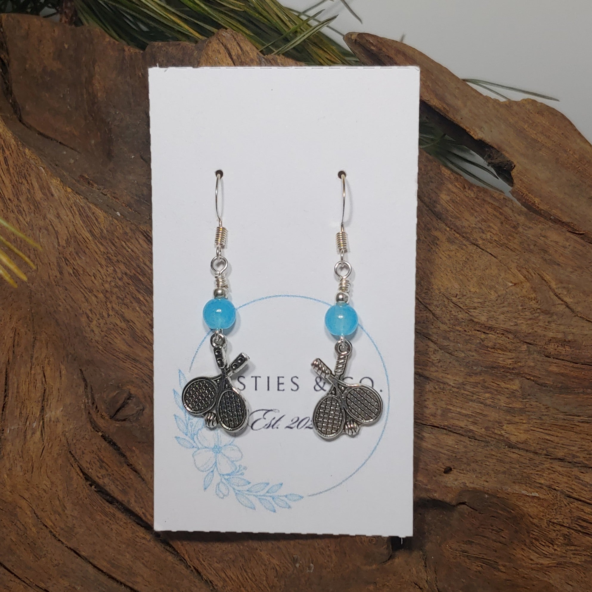 Tennis Rackets w/ Auqu Blue Earrings