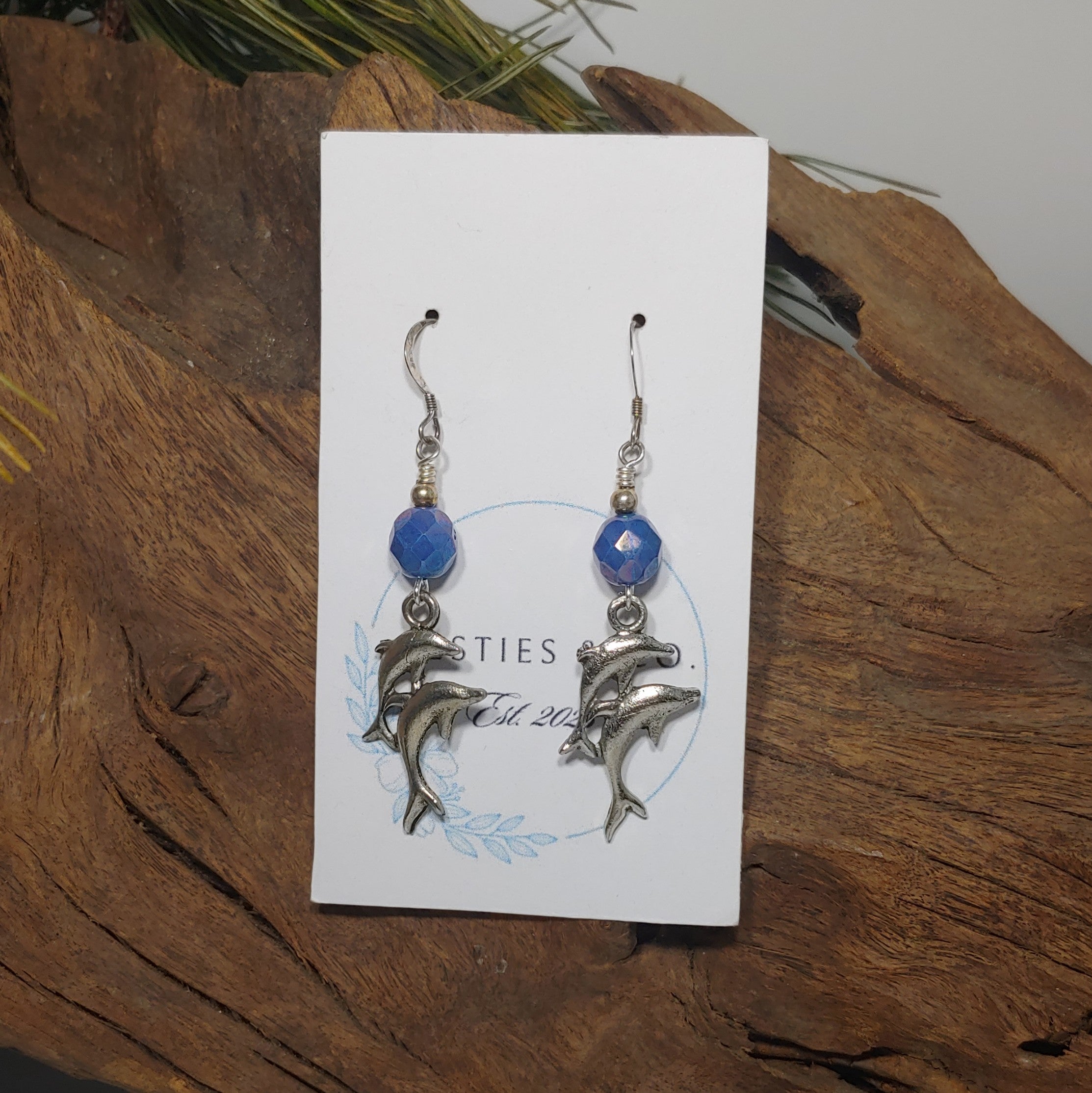 Dolphins w/ Smoke Blue Earrings