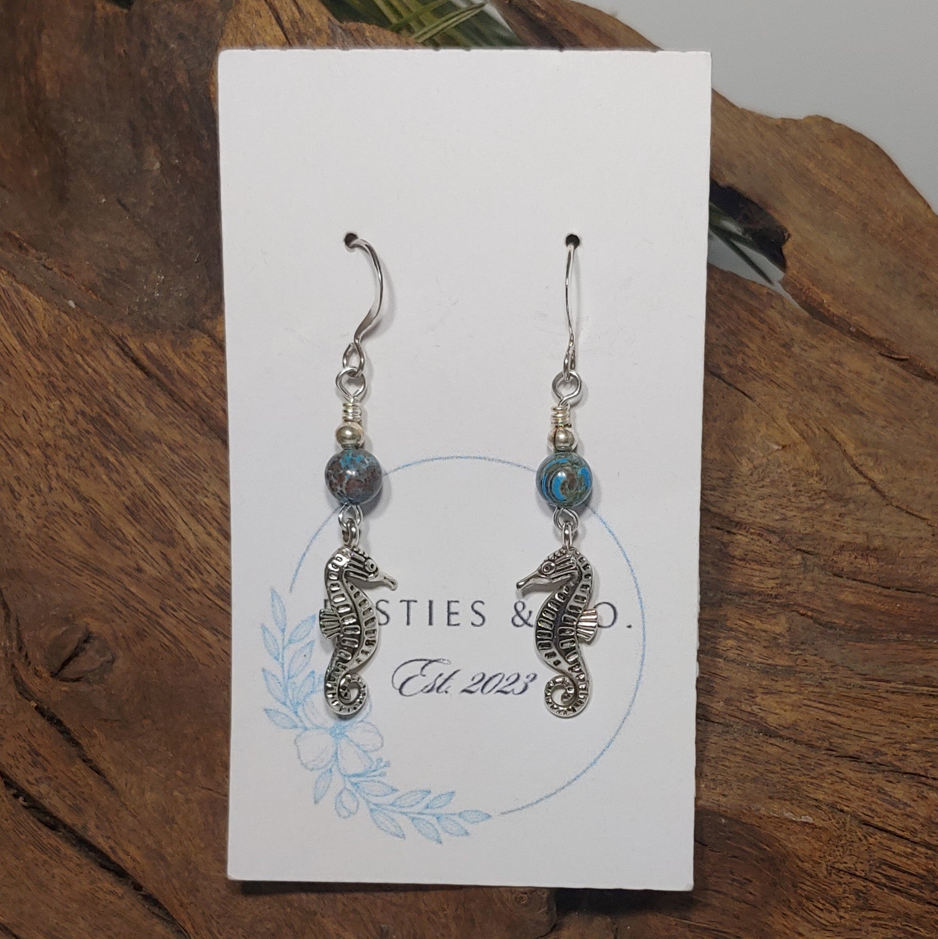 Seahorse w/ Mosaic Turquoise Earrings