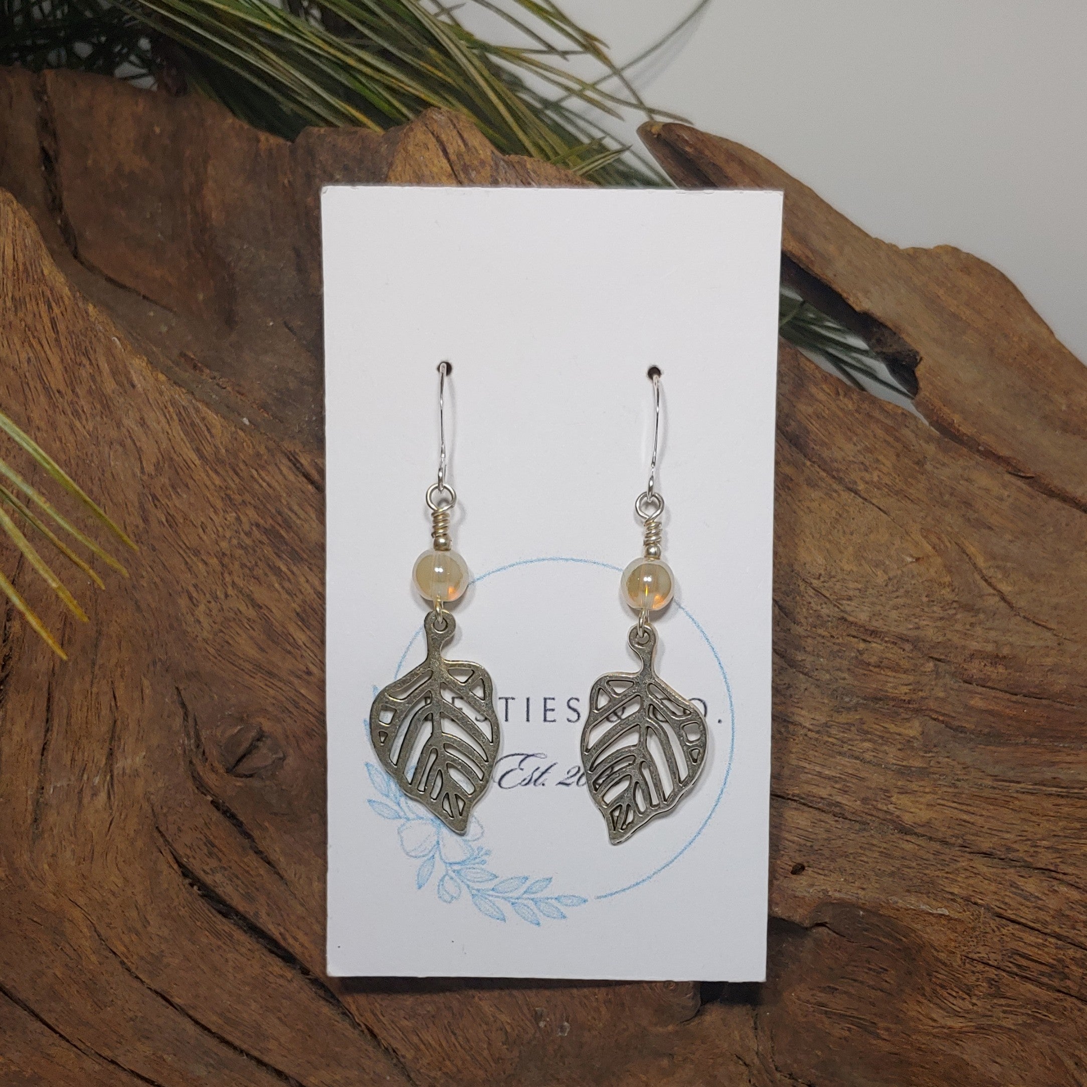 Leaves w/ Cream Earrings
