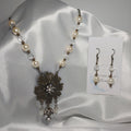 Antique Brass Flower Necklace and Earrings