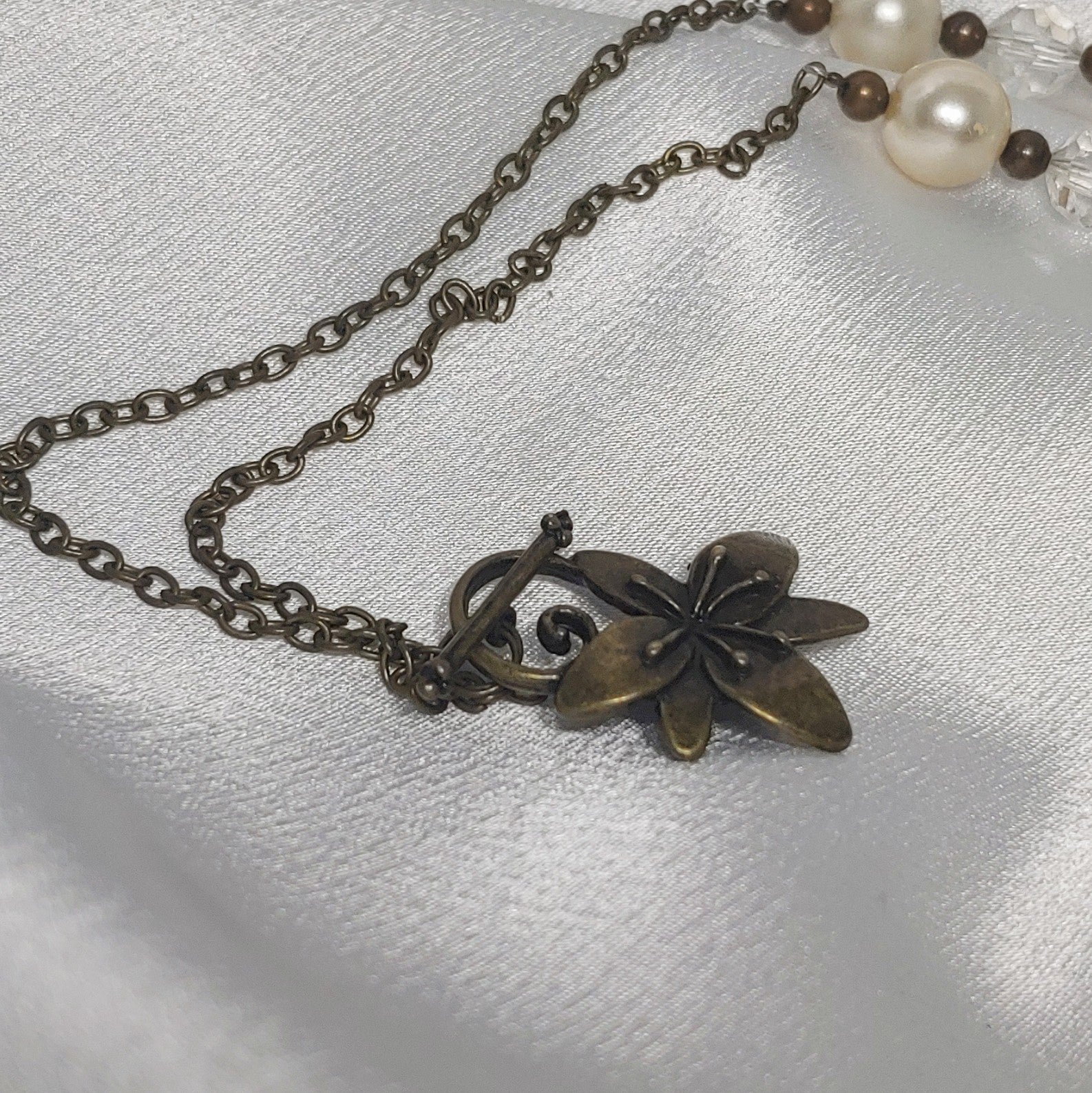 Antique Brass Flower Necklace and Earrings