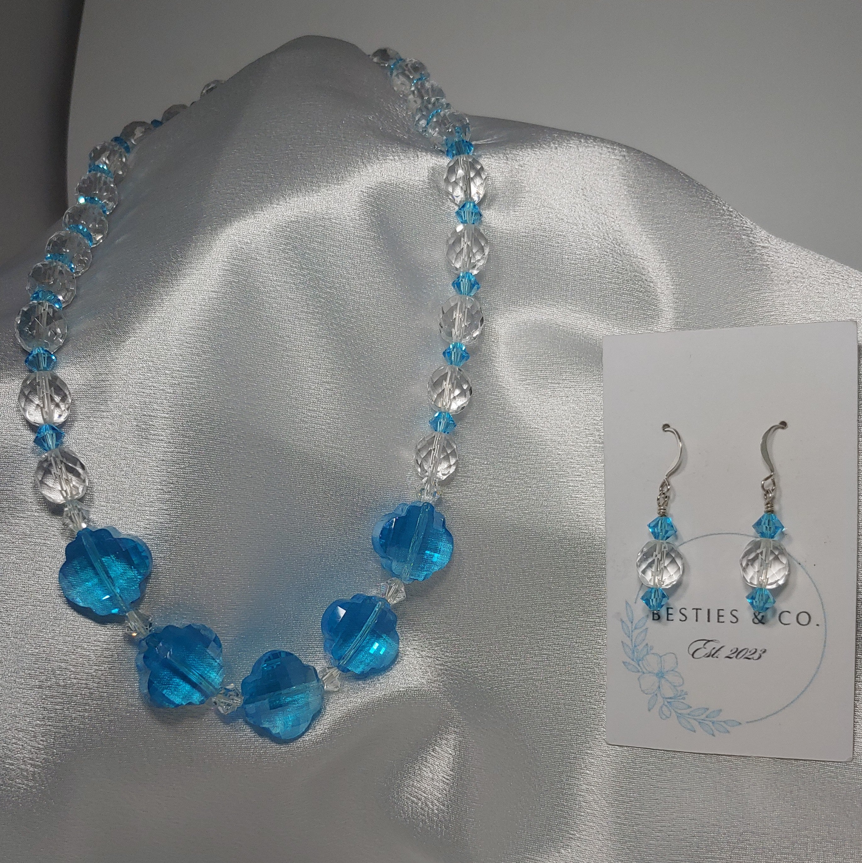 Auqa Blue Crystal Neckless and Earrings