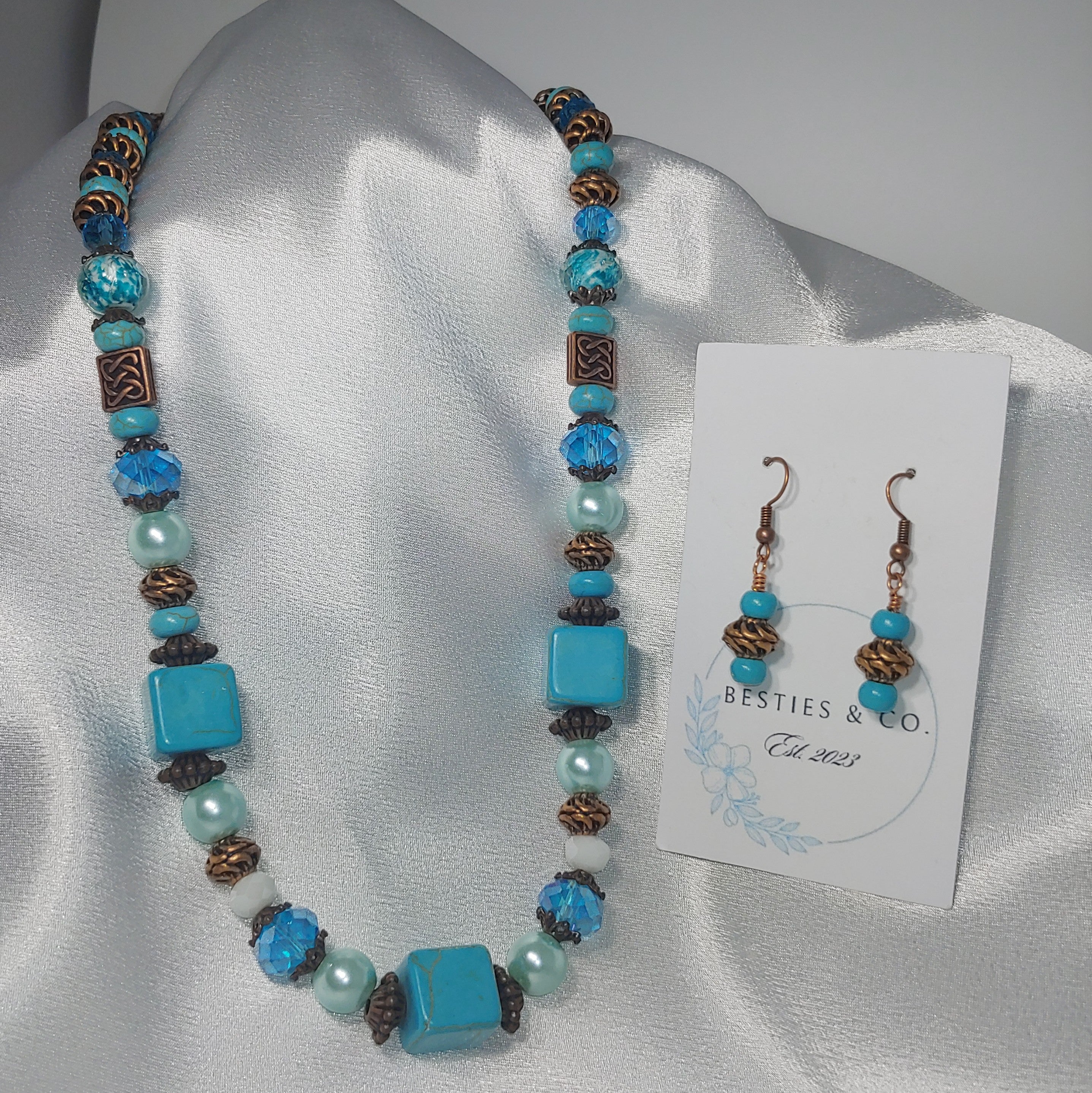 Turquoise and Copper Necklace and Earrings