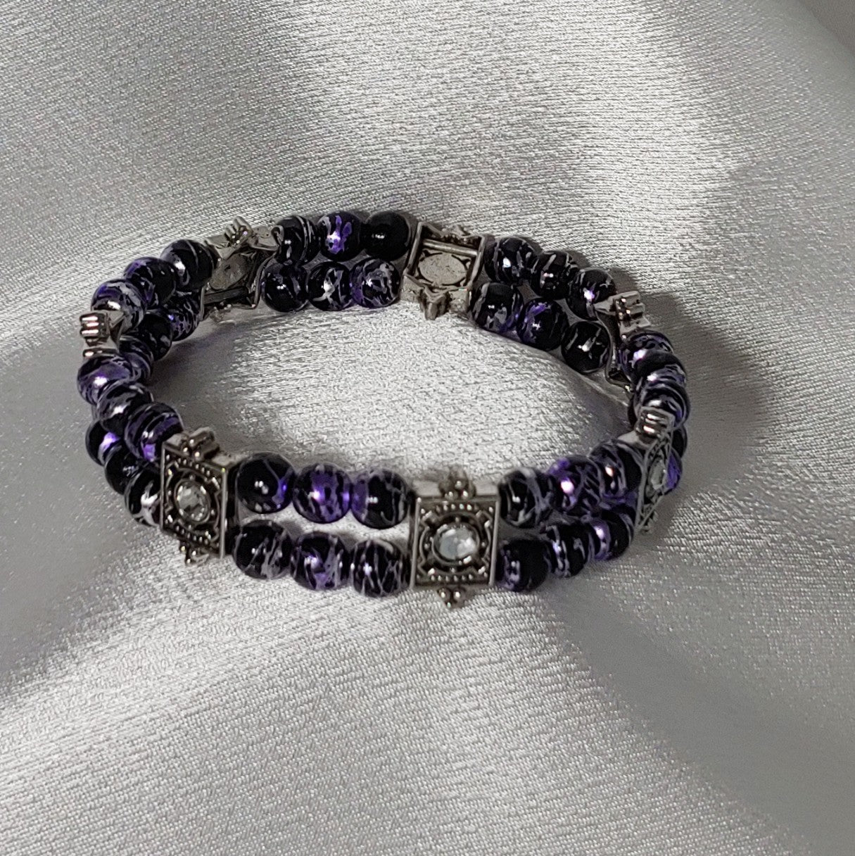 Black and Purple w/ Antique Silver Braclet