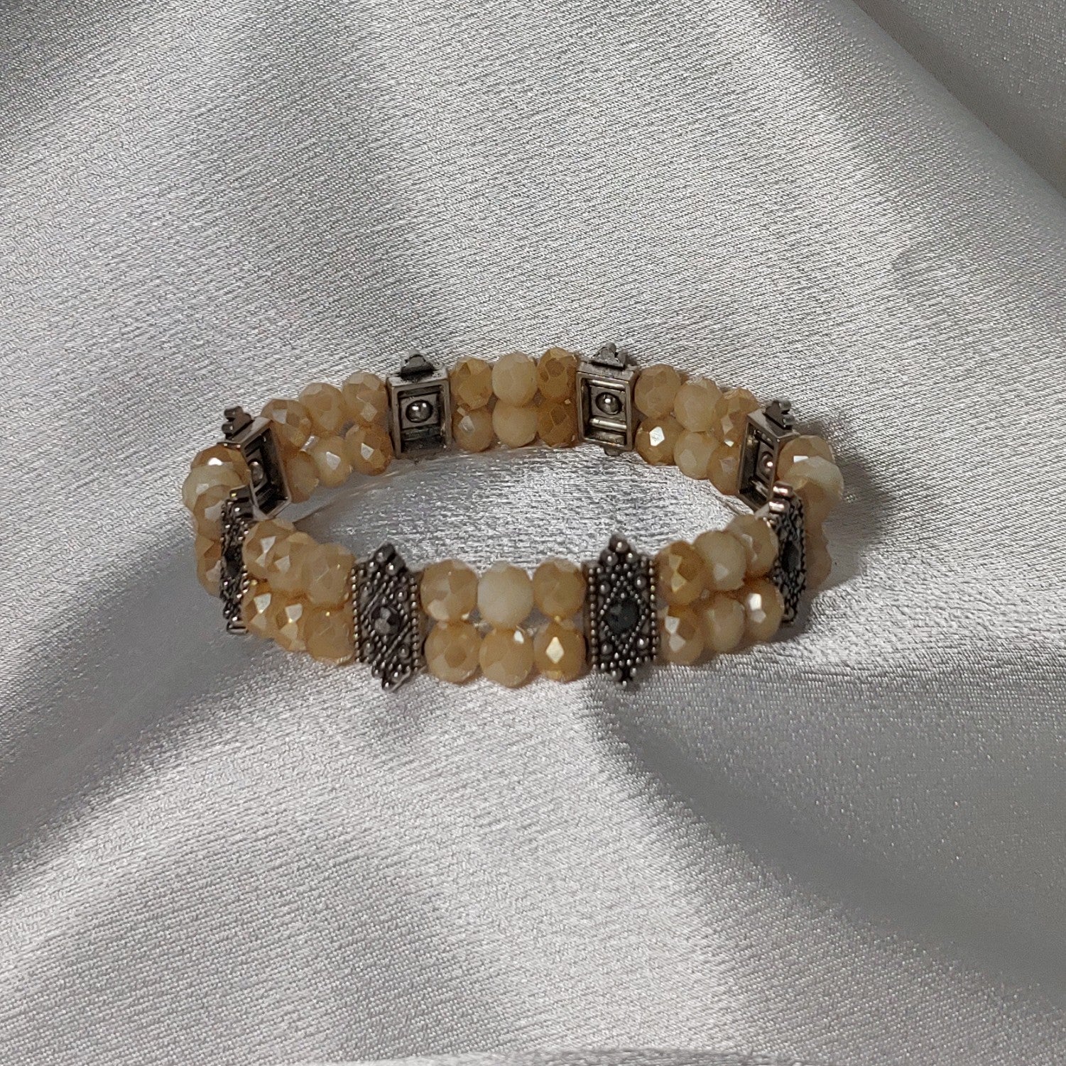 Cream w/ Antique Silver Spacers Bracelet