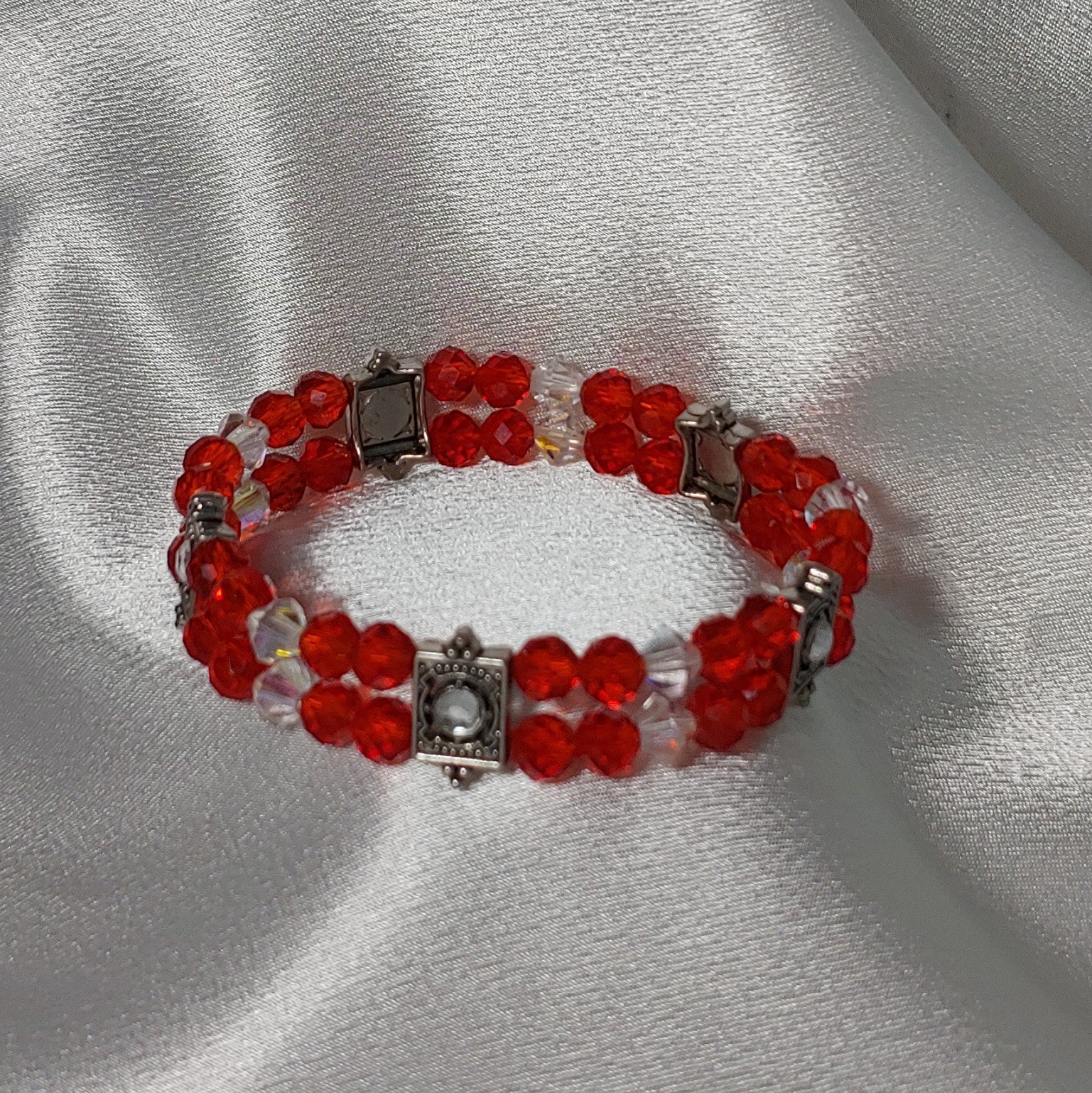 Red w/ Antique Silver Bracelet