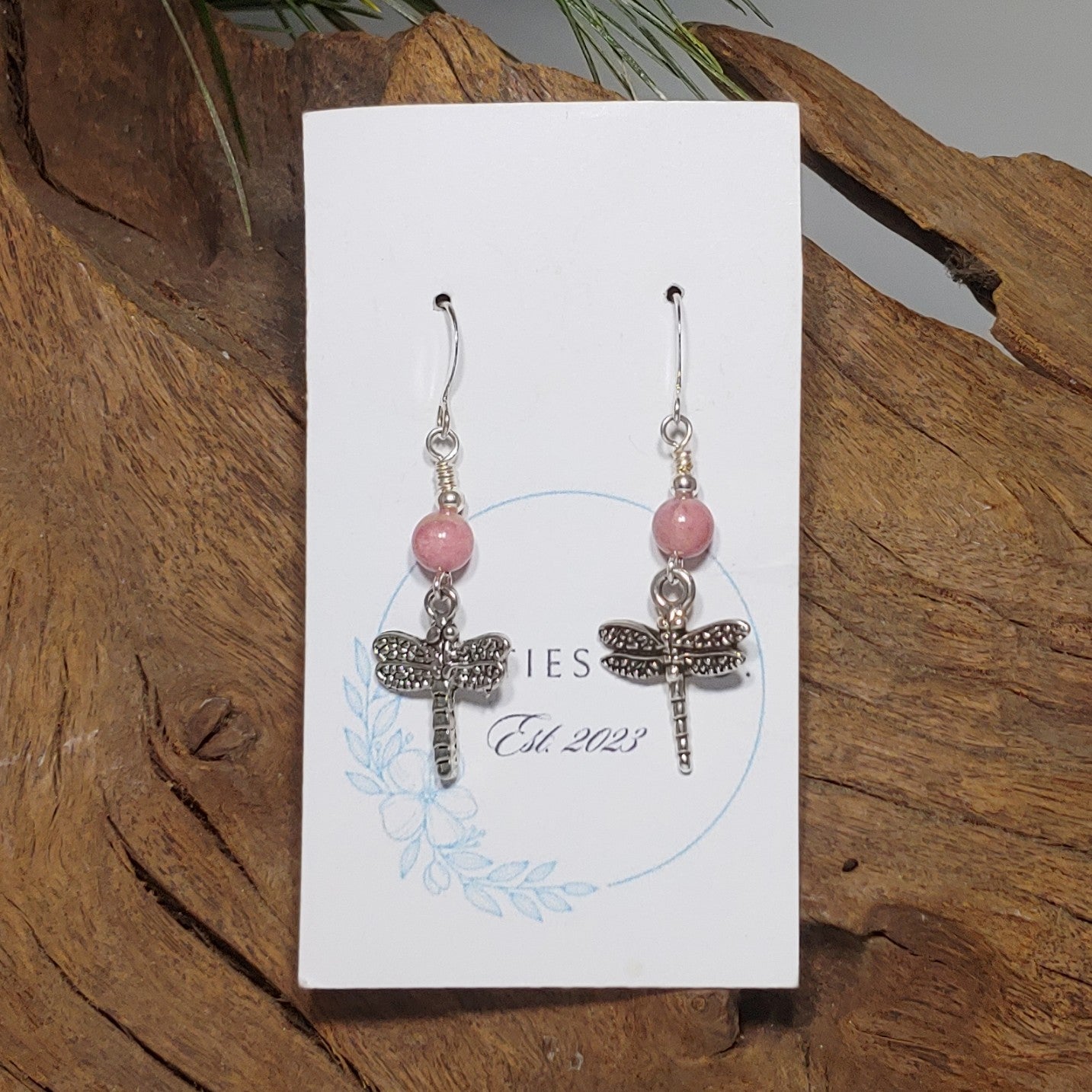 Dragonfly w/ Pink Rhodicrosite Earrings