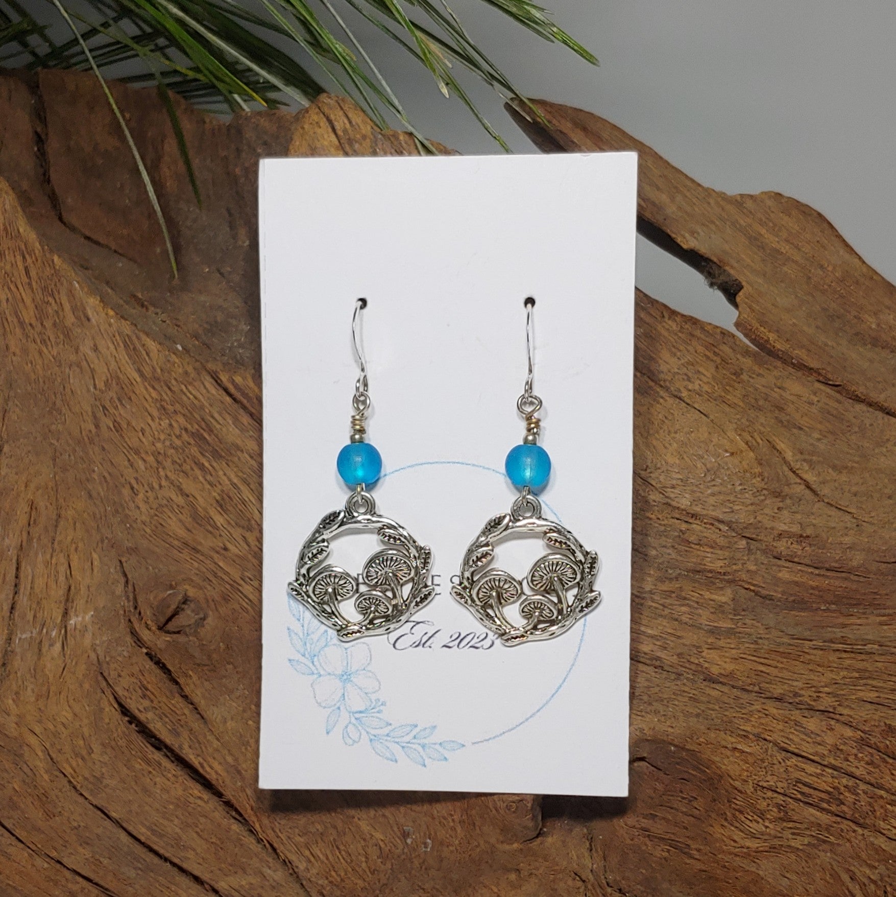 Mushroom w/ Aqua Earrings