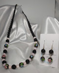 Pink and Black Floral Necklace and Earrings