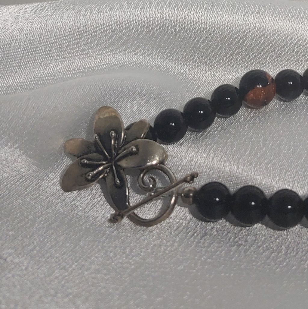 Black Onyx and Gold Stone Necklace and Earrings