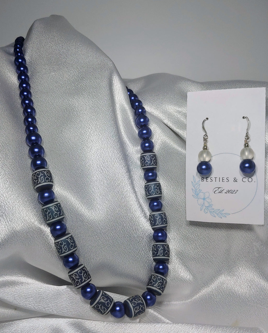 Navy Blue Necklace and Earrings