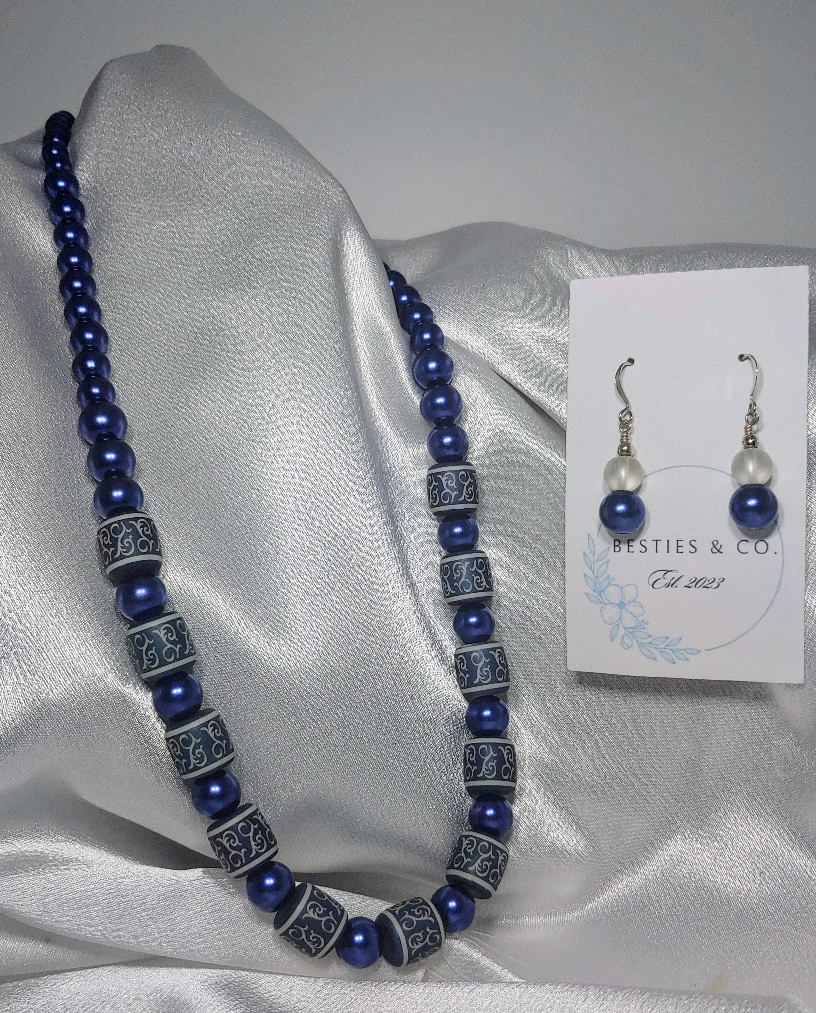 Navy Blue Necklace and Earrings
